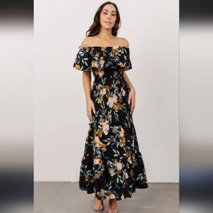 Baltic Born Amalfi Maxi Dress Midnight Floral Smocked Tiered Off the Shoulder